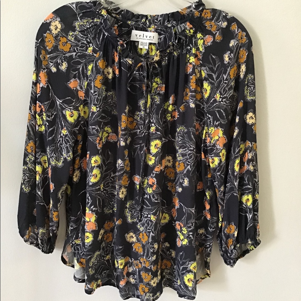 Velvet Floral Print Blouse